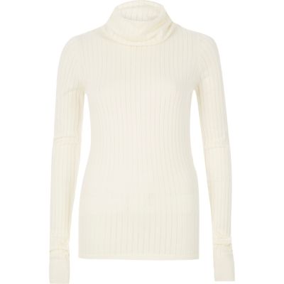 Cream ribbed roll neck top